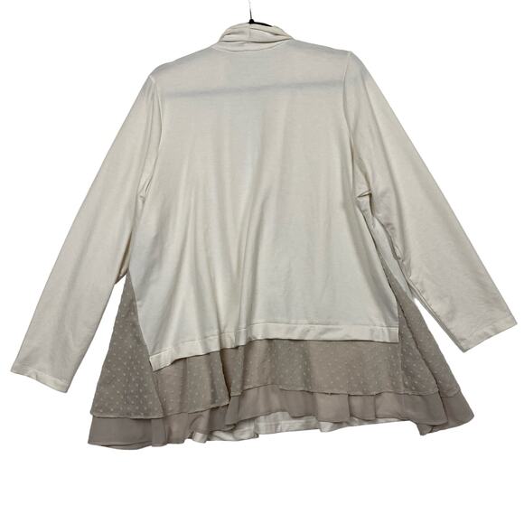 LOGO Lounge Open Cardigan Cream Swiss Dot Chiffon Trim Pockets Size 1X - Picture 3 of 8